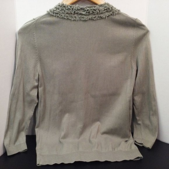 Talbots Silk-Cotton Fine Knit Cardigan Top Ladies sz-Small Fringe V-Neck Sage - Picture 10 of 10